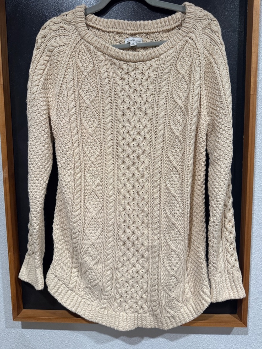 L.L. Bean signature Women's Cream Cable Knit Scoop-Neck Sweater